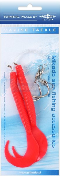MIKADO ZESTAW MORSKI - PILK D-TWIST RIG 14cm - hak 2x8/0 (RED)